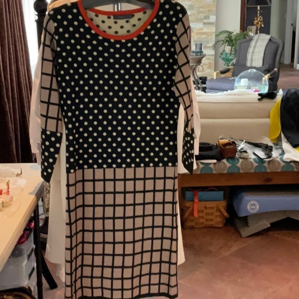 THML Black and White Polka Dot Grid Dress